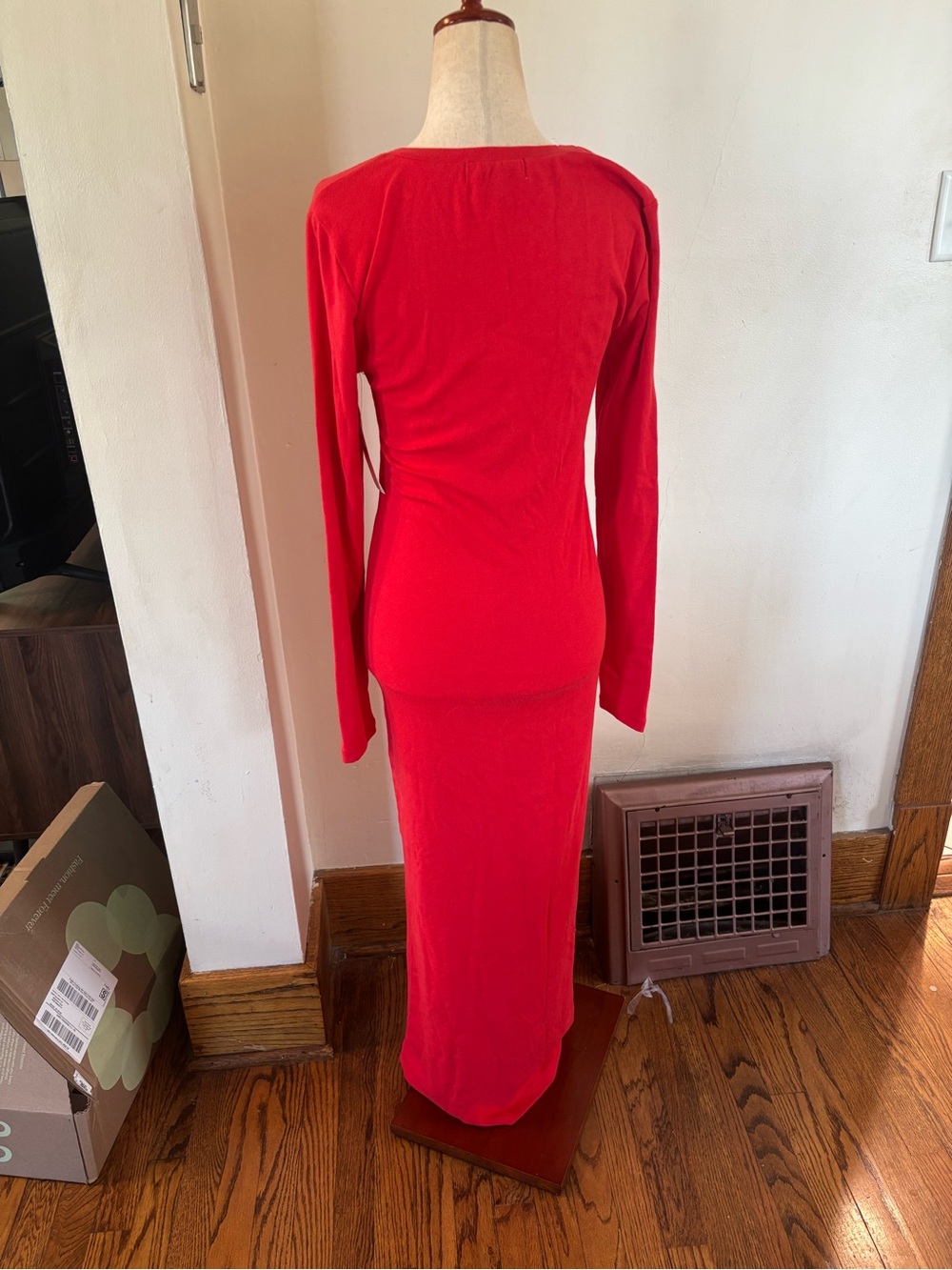 NWT Daily Practice Size Medium Long-Sleeve Henley Maxi Dress Bright Red - Picture 5 of 6